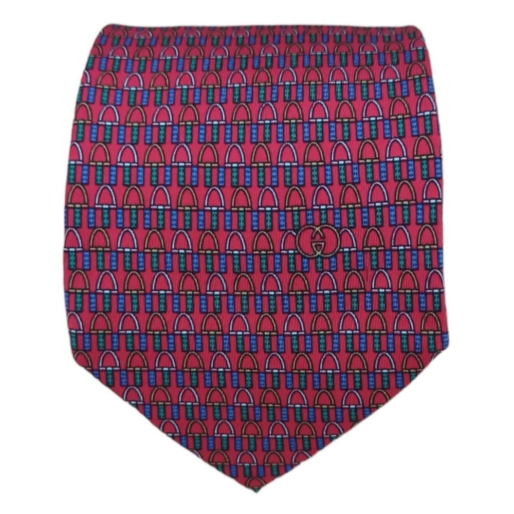 GUCCI Red Equestrian Logo Silk Tie ITALY 57"/ 3.4" EC - Picture 1 of 12